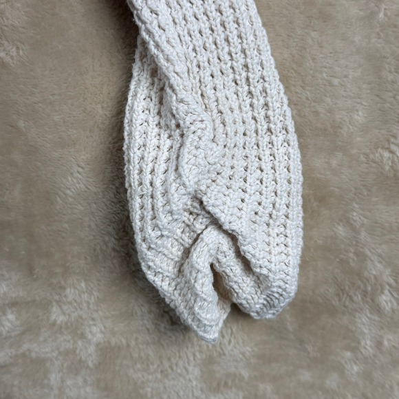 Free People Moonshine Cold Shoulder Oversized Sweater Ivory Sz S Raw Edge Fringe - Picture 6 of 9